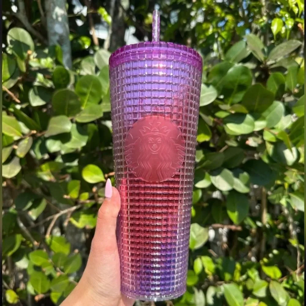 starbucks 2021 summer purple and red grid kaleidoscope 24 oz venti cold tumbler